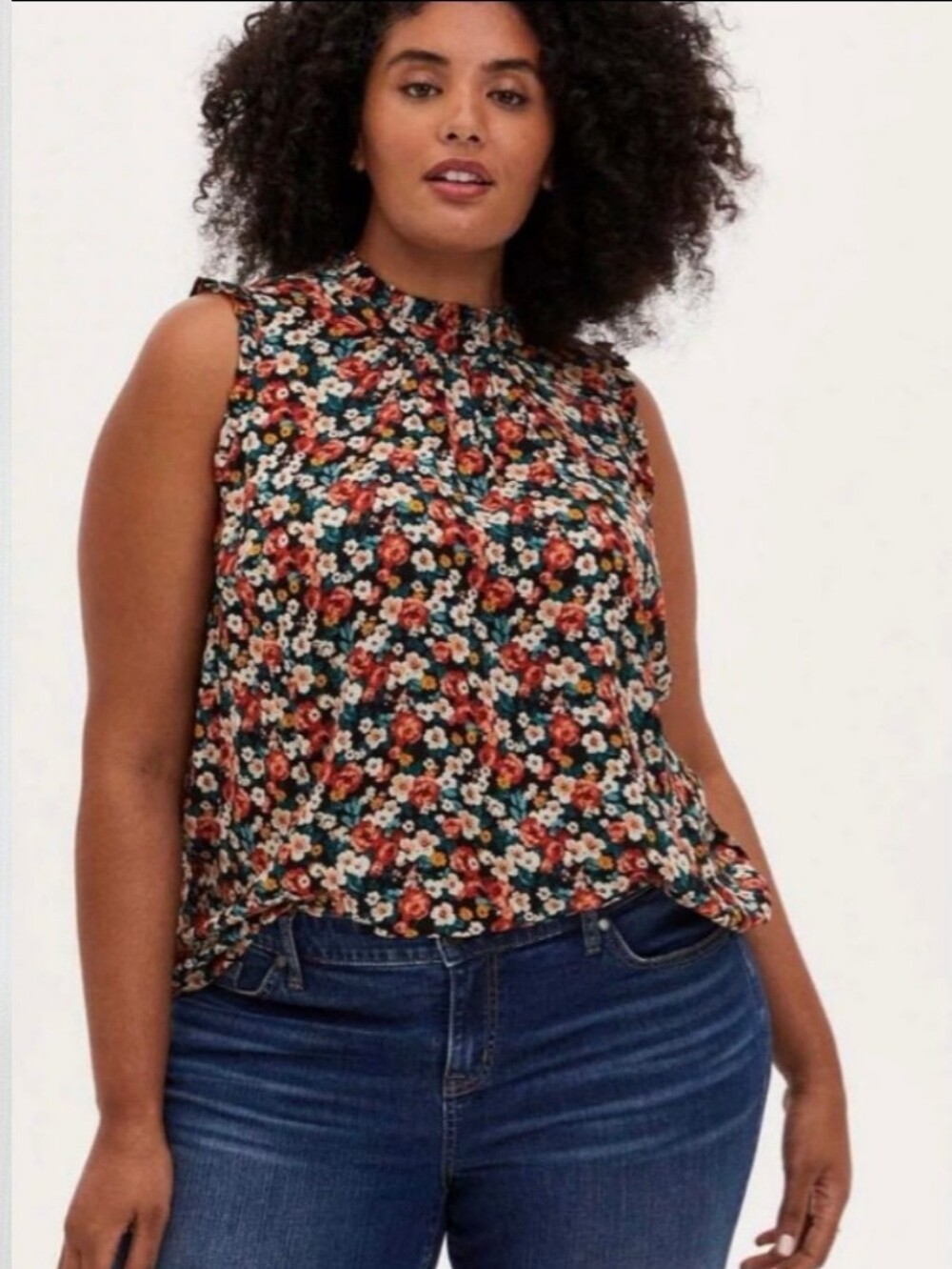 Torrid Sleeveless Floral Mock-Neck Top in Multi-Color